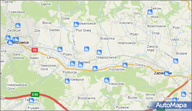 mapa Niegoszowice, Niegoszowice na mapie Targeo