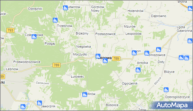 mapa Niegowa, Niegowa na mapie Targeo