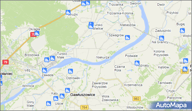 mapa Niekurza, Niekurza na mapie Targeo