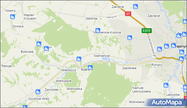 mapa Niemienice gmina Krasnystaw, Niemienice gmina Krasnystaw na mapie Targeo