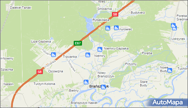 mapa Niemiry gmina Brańszczyk, Niemiry gmina Brańszczyk na mapie Targeo