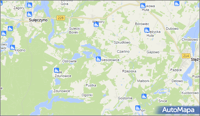 mapa Niesiołowice gmina Stężyca, Niesiołowice gmina Stężyca na mapie Targeo