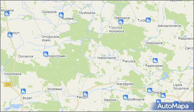 mapa Nieszkowice gmina Wołów, Nieszkowice gmina Wołów na mapie Targeo