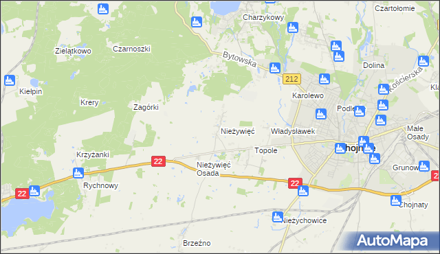 mapa Nieżywięć gmina Człuchów, Nieżywięć gmina Człuchów na mapie Targeo