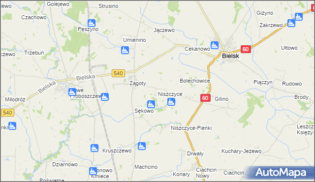 mapa Niszczyce, Niszczyce na mapie Targeo