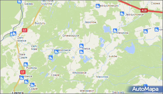mapa Niwica gmina Trzebiel, Niwica gmina Trzebiel na mapie Targeo