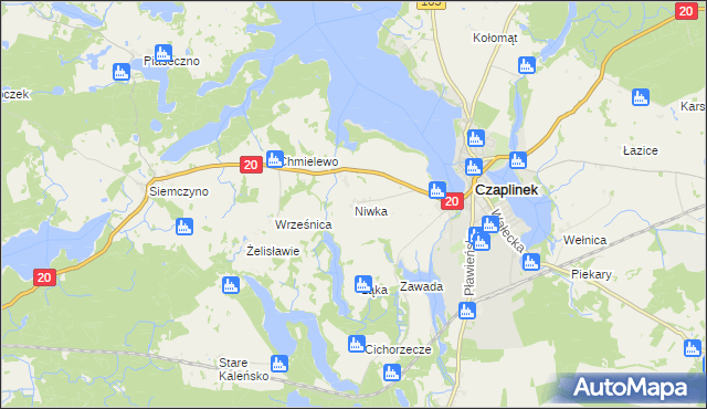 mapa Niwka gmina Czaplinek, Niwka gmina Czaplinek na mapie Targeo