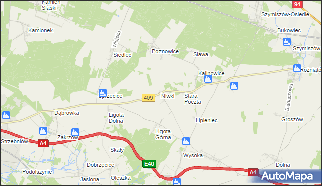 mapa Niwki gmina Strzelce Opolskie, Niwki gmina Strzelce Opolskie na mapie Targeo