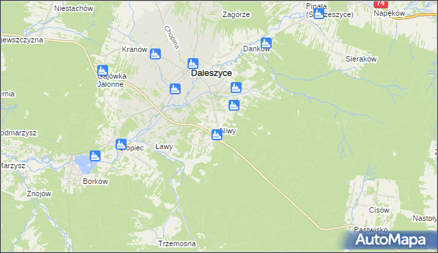 mapa Niwy gmina Daleszyce, Niwy gmina Daleszyce na mapie Targeo