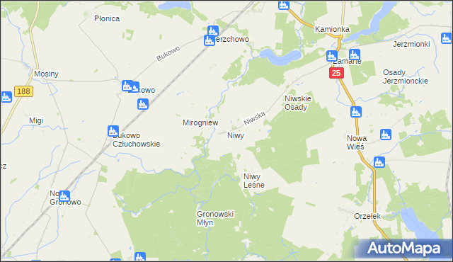 mapa Niwy gmina Kamień Krajeński, Niwy gmina Kamień Krajeński na mapie Targeo