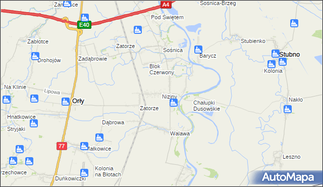 mapa Niziny gmina Orły, Niziny gmina Orły na mapie Targeo