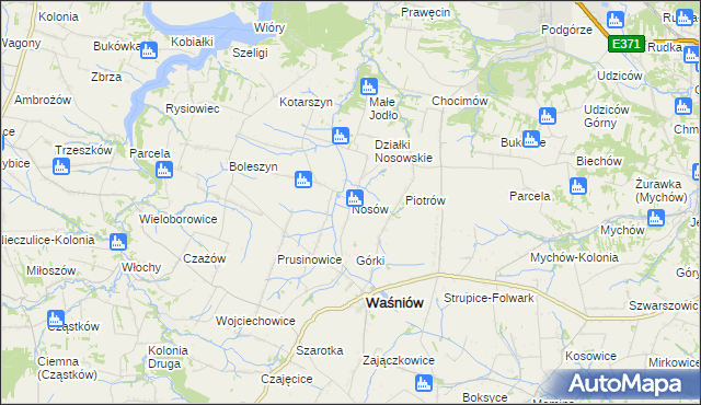 mapa Nosów gmina Waśniów, Nosów gmina Waśniów na mapie Targeo