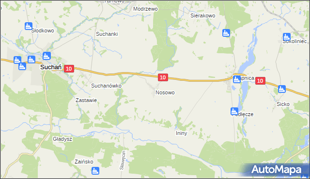 mapa Nosowo gmina Suchań, Nosowo gmina Suchań na mapie Targeo