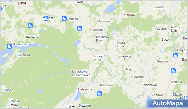 mapa Nowa Huta gmina Kartuzy, Nowa Huta gmina Kartuzy na mapie Targeo