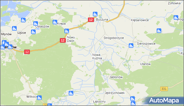 mapa Nowa Kuźnia gmina Radwanice, Nowa Kuźnia gmina Radwanice na mapie Targeo