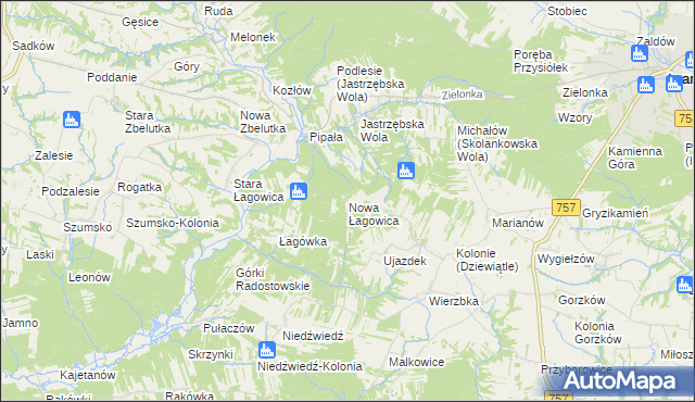 mapa Nowa Łagowica, Nowa Łagowica na mapie Targeo