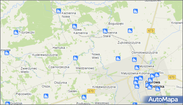 mapa Nowa Wieś gmina Dąbrowa Białostocka, Nowa Wieś gmina Dąbrowa Białostocka na mapie Targeo
