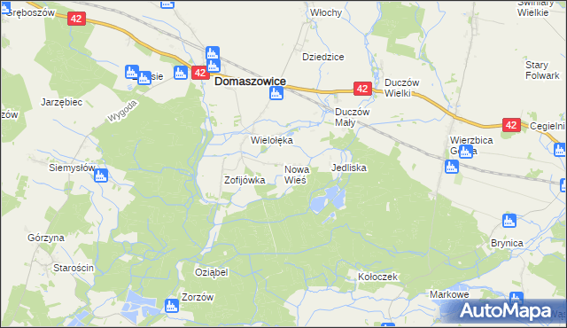 mapa Nowa Wieś gmina Domaszowice, Nowa Wieś gmina Domaszowice na mapie Targeo