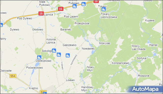 mapa Nowa Wieś gmina Golub-Dobrzyń, Nowa Wieś gmina Golub-Dobrzyń na mapie Targeo