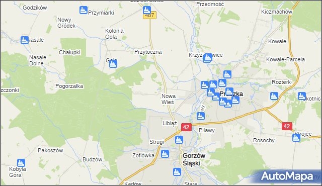mapa Nowa Wieś gmina Gorzów Śląski, Nowa Wieś gmina Gorzów Śląski na mapie Targeo