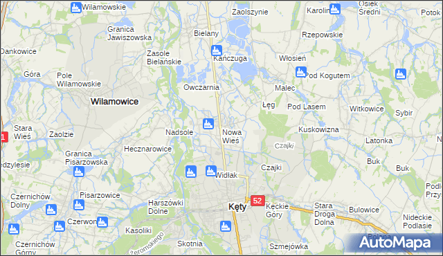 mapa Nowa Wieś gmina Kęty, Nowa Wieś gmina Kęty na mapie Targeo