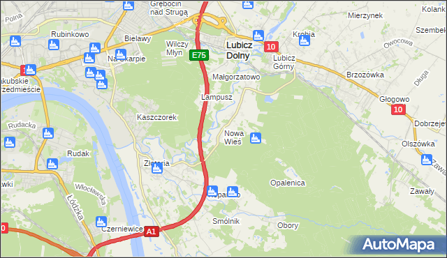 mapa Nowa Wieś gmina Lubicz, Nowa Wieś gmina Lubicz na mapie Targeo