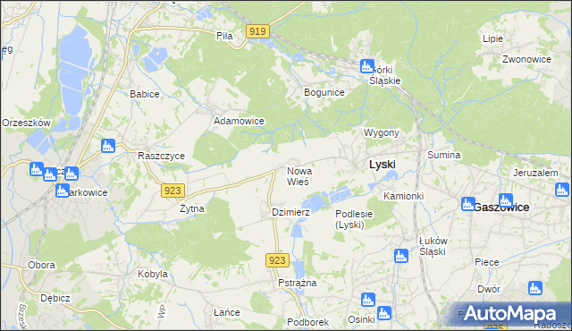 mapa Nowa Wieś gmina Lyski, Nowa Wieś gmina Lyski na mapie Targeo