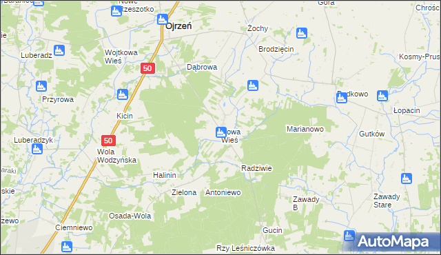 mapa Nowa Wieś gmina Ojrzeń, Nowa Wieś gmina Ojrzeń na mapie Targeo