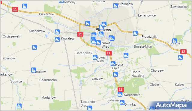 mapa Nowa Wieś gmina Pleszew, Nowa Wieś gmina Pleszew na mapie Targeo