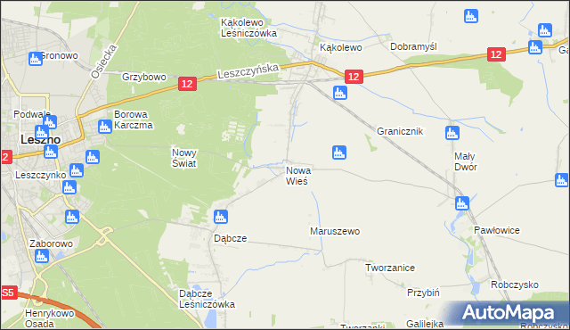 mapa Nowa Wieś gmina Rydzyna, Nowa Wieś gmina Rydzyna na mapie Targeo