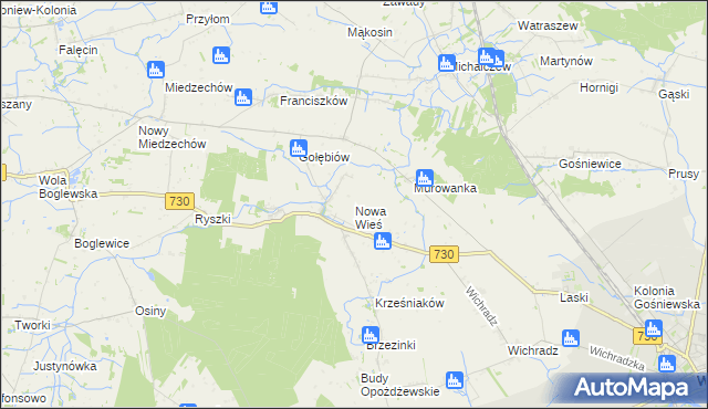 mapa Nowa Wieś gmina Warka, Nowa Wieś gmina Warka na mapie Targeo