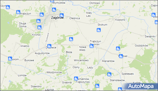 mapa Nowa Wieś gmina Zagórów, Nowa Wieś gmina Zagórów na mapie Targeo