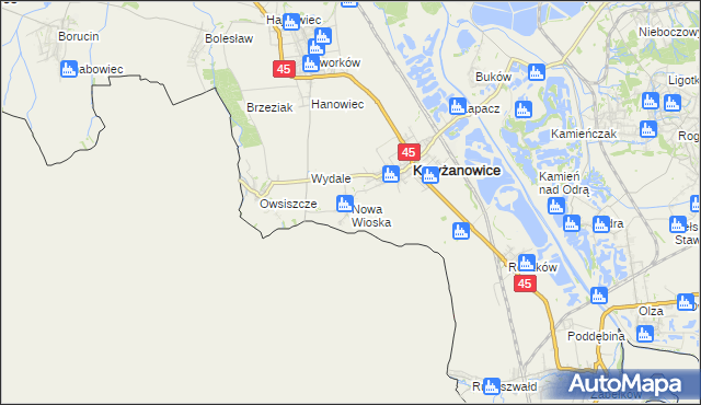 mapa Nowa Wioska gmina Krzyżanowice, Nowa Wioska gmina Krzyżanowice na mapie Targeo