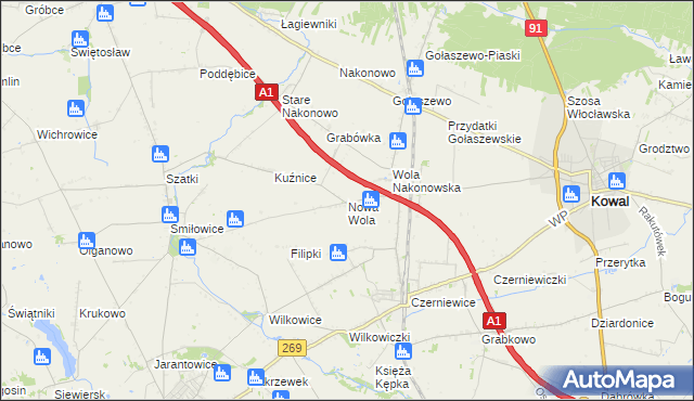 mapa Nowa Wola gmina Choceń, Nowa Wola gmina Choceń na mapie Targeo