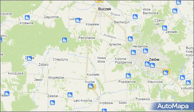 mapa Nowa Wola gmina Zelów, Nowa Wola gmina Zelów na mapie Targeo