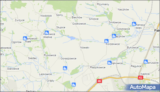 mapa Nowaki gmina Pakosławice, Nowaki gmina Pakosławice na mapie Targeo