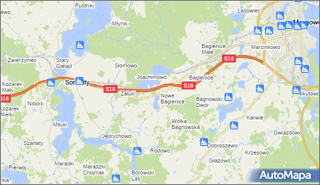 mapa Nowe Bagienice, Nowe Bagienice na mapie Targeo