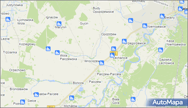 mapa Nowe Biskupice gmina Warka, Nowe Biskupice gmina Warka na mapie Targeo