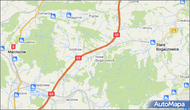 mapa Nowe Bogaczowice, Nowe Bogaczowice na mapie Targeo