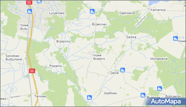 mapa Nowe Brzeźno gmina Budzyń, Nowe Brzeźno gmina Budzyń na mapie Targeo