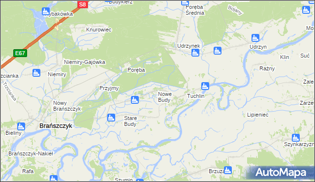 mapa Nowe Budy gmina Brańszczyk, Nowe Budy gmina Brańszczyk na mapie Targeo