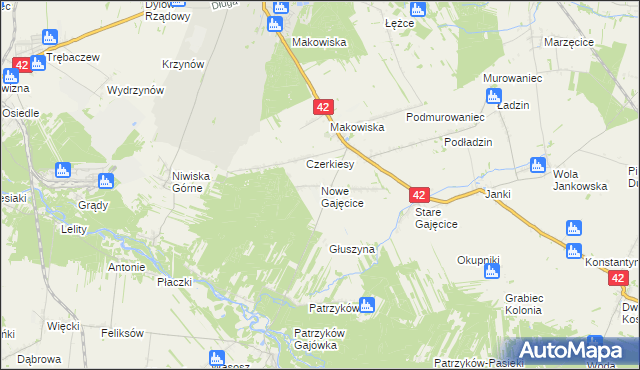 mapa Nowe Gajęcice, Nowe Gajęcice na mapie Targeo
