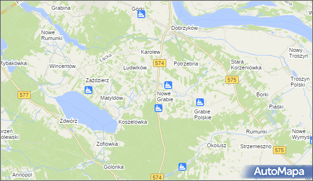 mapa Nowe Grabie gmina Gąbin, Nowe Grabie gmina Gąbin na mapie Targeo