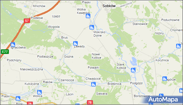 mapa Nowe Kotlice, Nowe Kotlice na mapie Targeo