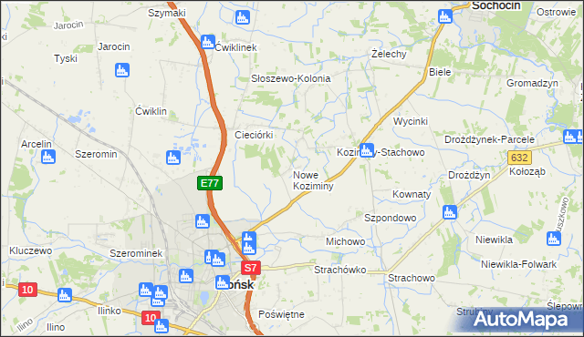 mapa Nowe Koziminy, Nowe Koziminy na mapie Targeo