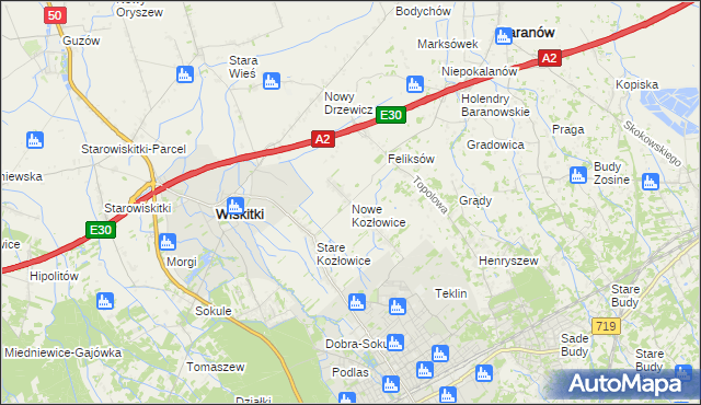 mapa Nowe Kozłowice, Nowe Kozłowice na mapie Targeo