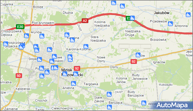 mapa Nowe Osiny, Nowe Osiny na mapie Targeo