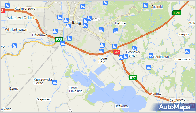 mapa Nowe Pole gmina Elbląg, Nowe Pole gmina Elbląg na mapie Targeo