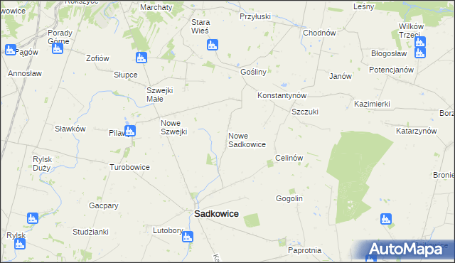mapa Nowe Sadkowice, Nowe Sadkowice na mapie Targeo