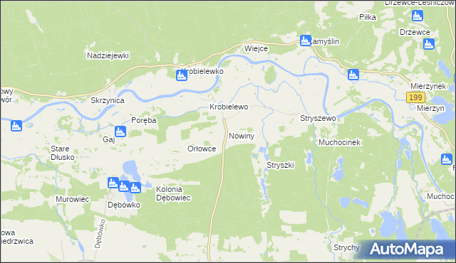 mapa Nowiny gmina Przytoczna, Nowiny gmina Przytoczna na mapie Targeo